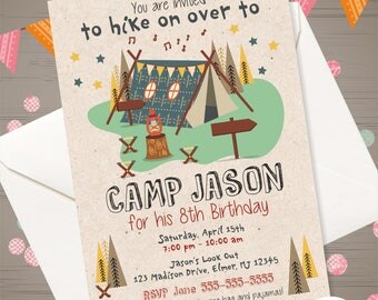 Camping Birthday Invitation Boy Camping Invitation Camping Party Camp Invitation Camp out Birthday Backyard Campout Outdoor Birthday Party
