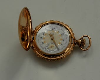 Ladies Vintage Pocket Watch, 1904 Elgin Pendant Watch, 15J, 14K Gold Filled Case, Womens Gold Pendant Watch, Hunter Case Watch, Elgin Watch
