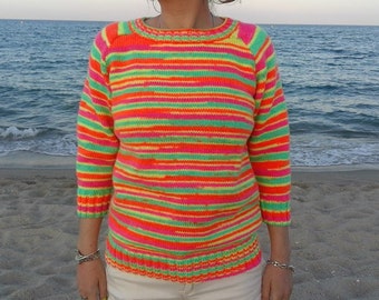 Sweater in neon pink, orange, green & yellow