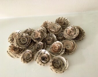 20 Small Handmade Book Paper Roses - Wedding - Table Decor - Confetti -