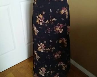Vintage Black Floral Maxi Skirt