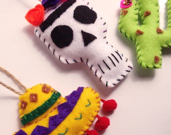 Set of 3 Mexico Decorations. Hand Embroidered