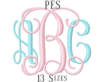 13 SIZE PES Fonts Vine Monogram Embroidery Fonts Embroidery Designs Embroidery Alphabets Letters Monogram Fonts - Instant Download