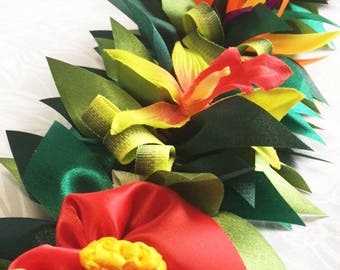 Ribbon Lei Hawaiian Lei Flower Lei Hawaiian Deco Gifts Wall Art Two Way Lei and Wall Deco