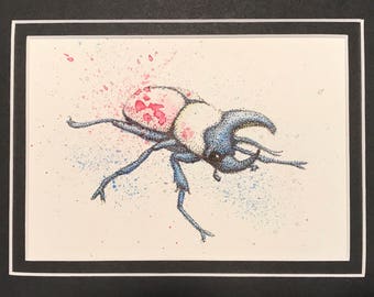 Watercolor Scarab Beetle with Stippling