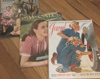 3 Vintage Magazines (Mc Call's 1945, Ladies Home Journal 1943 and Look Magazine 1943)