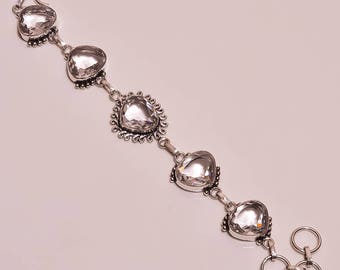 White topaz gemstone handmade silver bracelet 7"-8"
