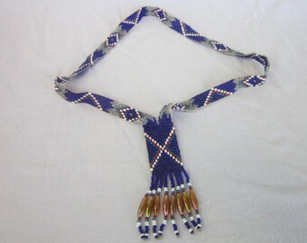 Wonderful Native American Glass Beaded Fancy Sash Necklace