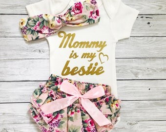 Mommy Is My Bestie, Mommy and Me Outfit, Baby Girl Bodysuit, Mommy and Me Shirt, Mamma is My Bestie, Mommy and Me Clothing, I Love Mommy