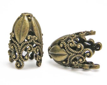 Tassel Caps - Tassel Cones - Bronze Bead Caps - Large Bead Cap -Ornate - 29x19mm - Tall Bead Caps - Large Beads Caps - 2pc (2738)