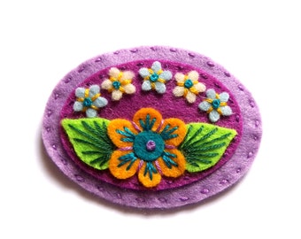 Sweetheart felt brooch pin with freeform embroidery