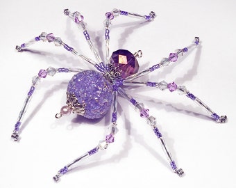 Alexa - purple and white glass beaded spider goth sun catcher - Halloween decoration - Christmas ornament