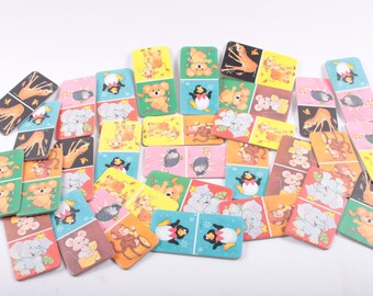 Baby Dominoes, Game, Cards, Animals, Matching, Preschool, Memory, First Words, Craft Supplies, 1980s Animals ~ The Pink Room ~ 170127