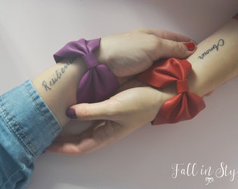 Bow Leather Cuff. Bow Leather Bracelet. Up-cycled Bow Leather Cuff. Red Bow Bracelet. Handmade Leather Bow Bracelet. Chic Bow Bracelet.