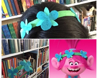 PRINCESS POPPY HEADBAND trolls movie dress up felt headband princess poppy headband flower headband princess poppy tiara felt flowers