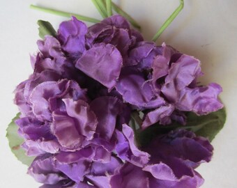 Nosegay 6 Purple Silk Violets Vintage 1950s Flowers Millinery Hat Trims Wired Cloth Tubes Leaves