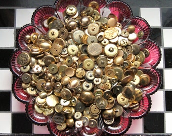 Supplies - 50 gold metal buttons, 50 metal buttons, vintage metal buttons, vintage button lot, gold buttons, craft buttons