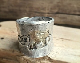 Lucky elephantastic aka the tossed in all directions ring in recycled fine silver size 8 1/2