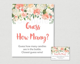 Floral Guess How Many Baby Shower Game / Floral Baby Shower / Watercolor Floral / Peach Floral / Candy Guessing Game / INSTANT DOWNLOAD A163
