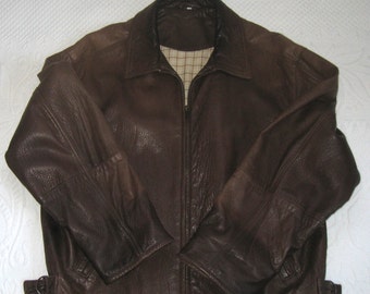 Brown Leather Bomber Jacket . bomber style jacket . brown leather jacket . pebbled leather jacket . brown leather jacket