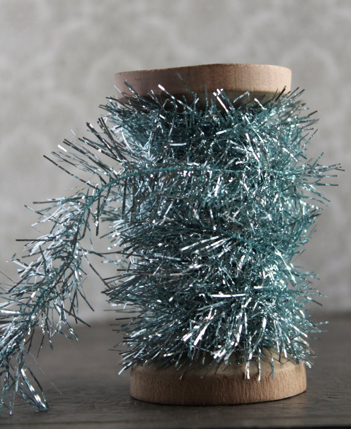 Aqua Blue Soft Tinsel Garland 10 Foot Spool Retro 1950s