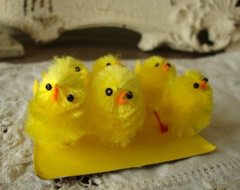 chenille chicks mini 1" 1/2 baby chickens easter craft supplies vintage style yellow chicks baby animals easter crafting party favors