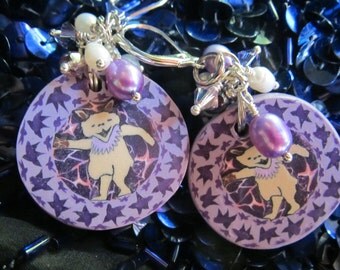Purple Dancing Bears or Not? Clay Dangle Earrings