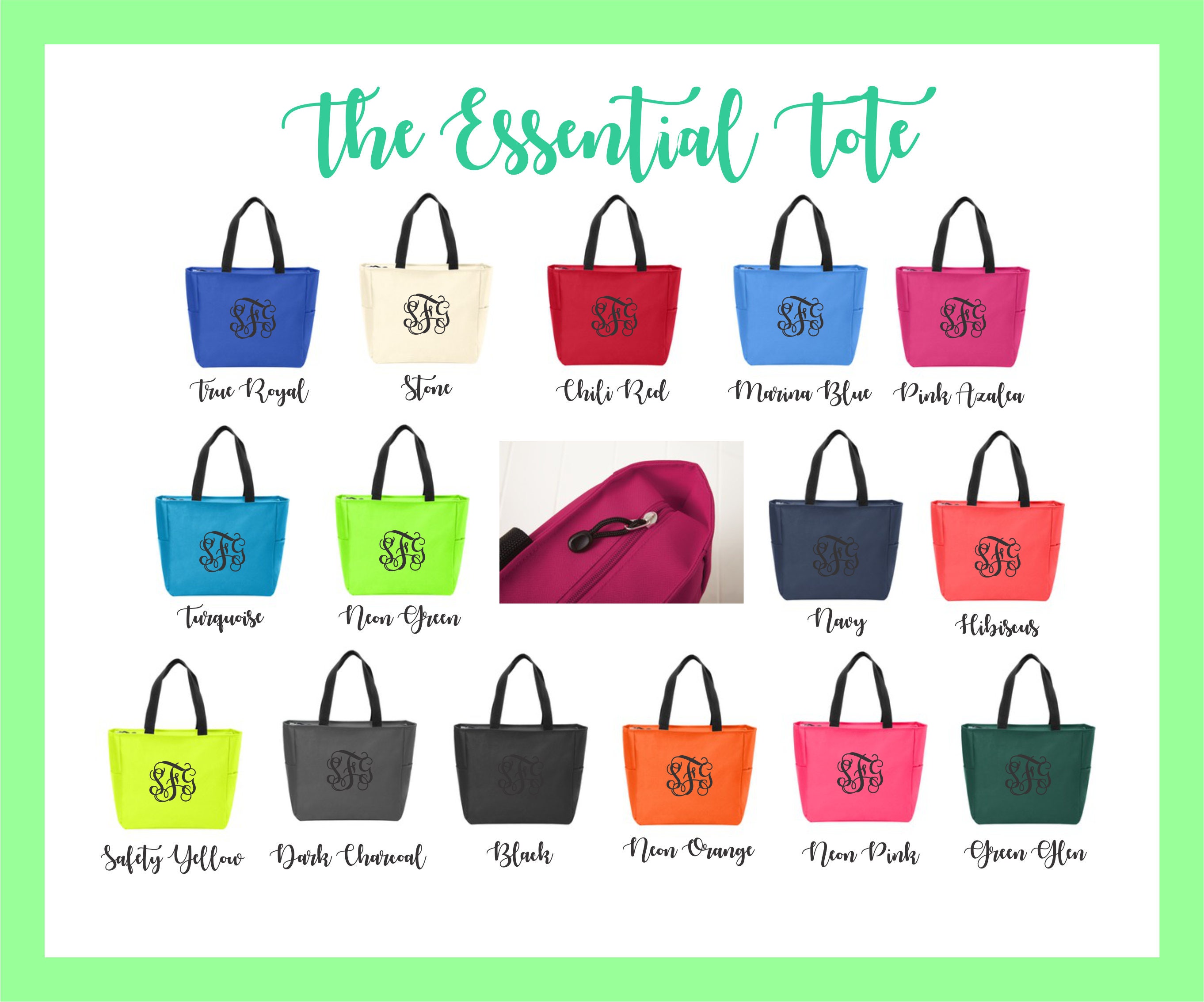 Monogram Tote Bags Personalized Zipper Tote Monogrammed