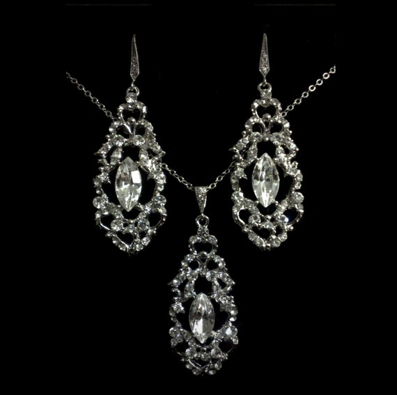 Bridal Jewelry Set Art Deco Wedding Earrings Swarovski