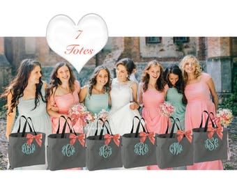 7 bridesmaid tote bags , bridesmaid gifts , tote bag , beach bag , bachelorette party gift ,wedding bag
