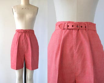 vintage 1950s shorts / 50s belted shorts / 50s bermuda shorts / 50s golf shorts / 1960s shorts / 50s high waisted shorts / 28 inch waist M