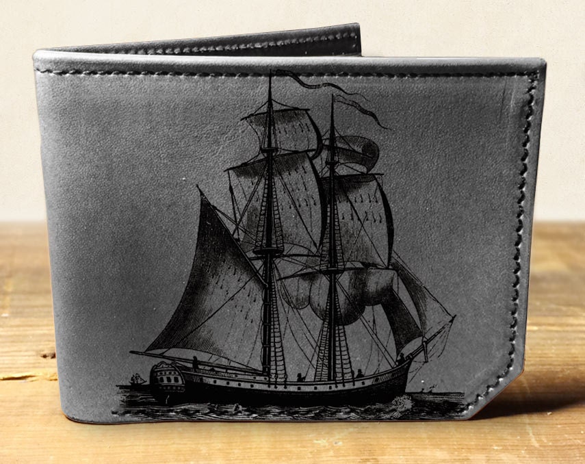 wallet leather wallet pirate ship wallet mens by backerton