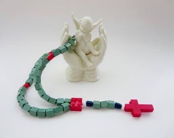 Children Catholic Rosary - Catholic Rosary made of Lego Bricks - Mint Green With Red Cross