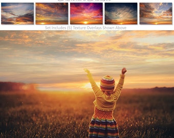 Photoshop Overlays | Texture Overlays - SUMMER SUNSET SKIES - Expertly Designed | Digital Overlays | Photography Backdrops.