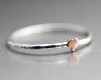 Tiny Heart Ring, Sweet Petite Heart Ring, Copper Heart Ring, Sterling Silver Stack Ring, Heart Midi Ring, Silver Midi Ring, Love Ring