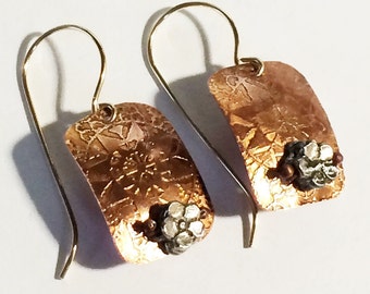Etched Copper Earrings, Flower Earrings - Free Domestic Shipping