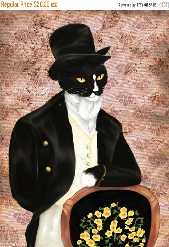 ON SALE Mr Darcy Tuxedo Cat Art Pride and Prejudice by TaraFlyArt