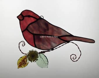Purple Finch Suncatcher in Stained Glass
