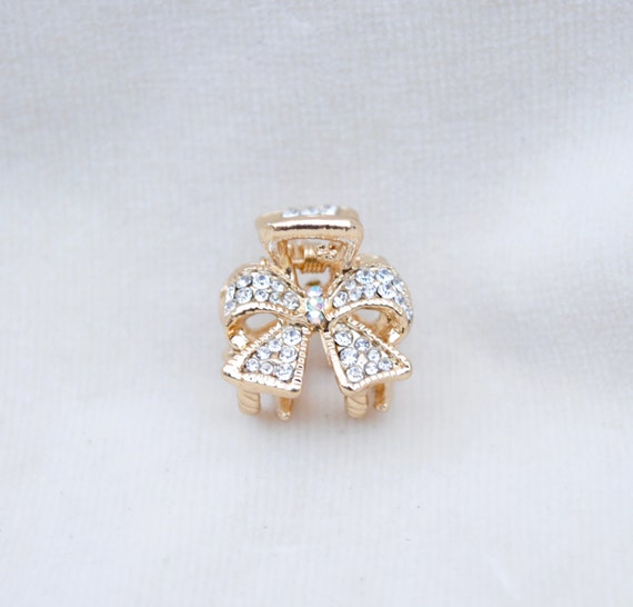 Mini Gold Rhinestone Metal Claw Hair Clip / Gold Rhinestone