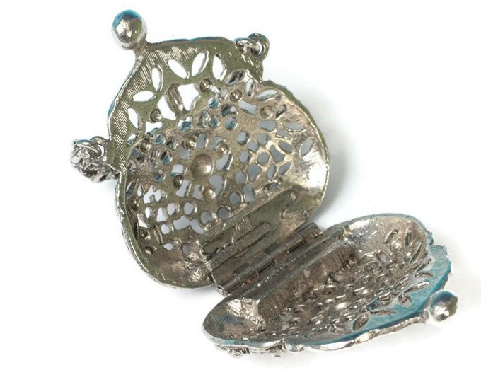 Purse Pendant Silver Tone Filigree Perfume Retro Vintage