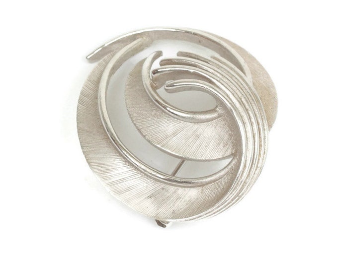 Trifari Modernist Brooch Swirled Design Raised Circular Silver Tone Vintage