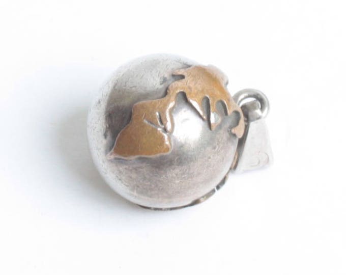 Sterling Mixed Metal Planet Earth Globe Pendant Mexican Vintage