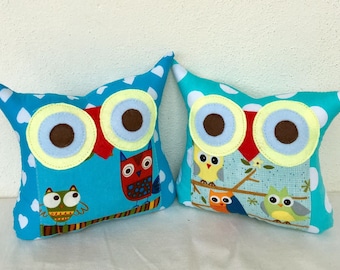 Two polyfil Stuffed owl family little owl pillows decoration/collection - Ready to ship