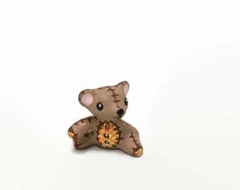 Vintage Miniature Teddy Bear with Stitches - Ceramic Animal - Dollhouse Teddy Bear