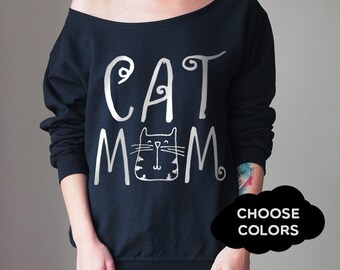 Cat Sweater Custom Off Shoulder Off Shoulder Sweater Cozy Comfy Sweater Cat Lover Sweatshirt Cats Sweatshirt Slouchy Sweatshirt Boho Sweater