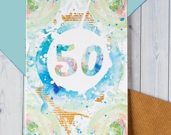 SALE 50th Birthday Card - 50th Anniversary Card - Card for Her - Card for Him - Watercolour Card - Blank Cards - Card with Envelope - 209