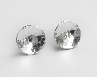 Hammered Silver Stud Earrings - Everyday Earrings - Round Sterling Silver Studs - Silver Disc Stud Earrings