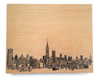 Wood Wall Art Panel New York Skyline Cityscape Art on Wood Customize Your Colors And Size Wall Decor New York Skyline Art On Wood Panel