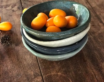 Ceramic set of bowls - Pottery prep bowls - Blue pottery - Housewarming gift - Rustic kitchen - Serving bowls -