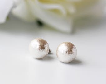 White Cotton Pearl Titanium Studs Nickel Free Light Weight Simple Earrings